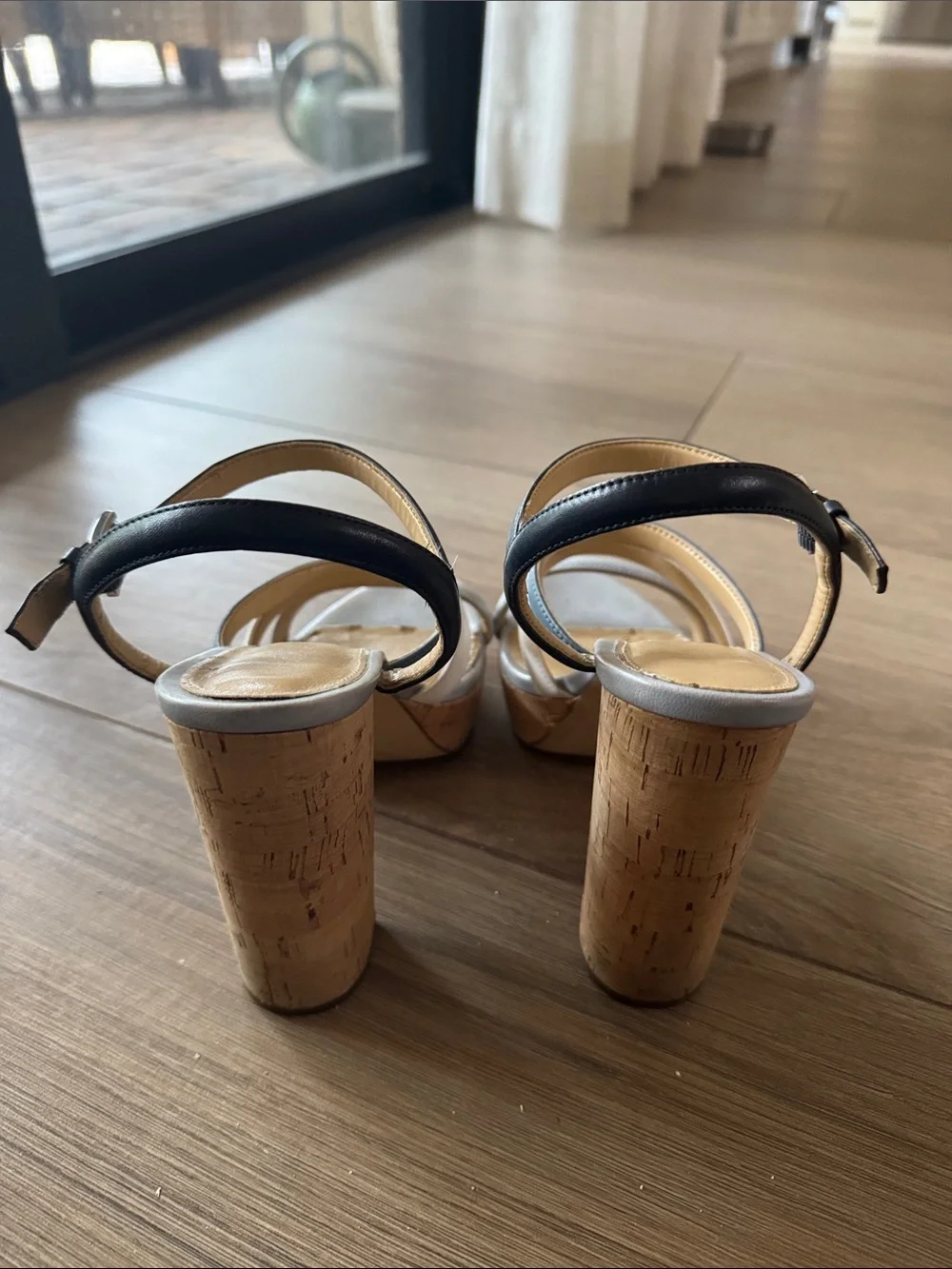 MICHAEL Kors Multi-Strip Cork Platform Sandals in Dark Blue, Lt Blue, White